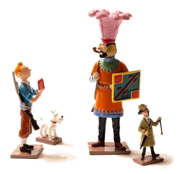 TINTIN: TINTIN DEMANDE LE PERMIS DE CHASSE - figurines métal 10.5 cm