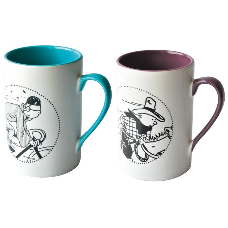 TINTIN: VELO & CHEVAL - boîte de 2 mugs en porcelaine 10.5 cm