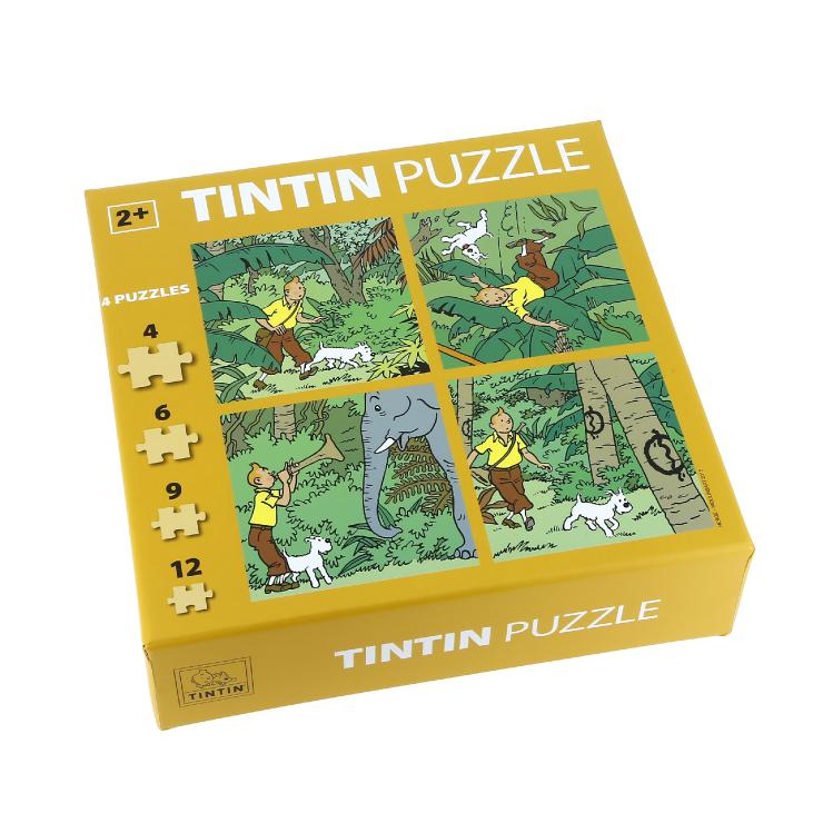 TINTIN: JUNGLE - boite de 4 puzzles 15 x 15 cm