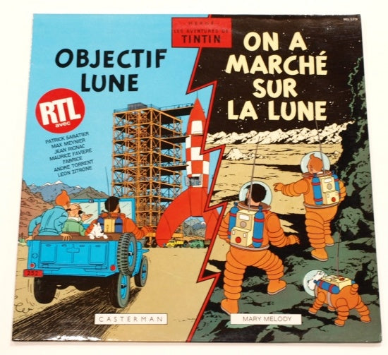 TINTIN - DISQUE VINYL "OBJECTIF LUNE / ON A MARCHE SUR LA LUNE"
