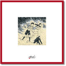 JO, ZETTE & JOCKO: LITHOGRAPHIE + CADRE BOIS ROUGE