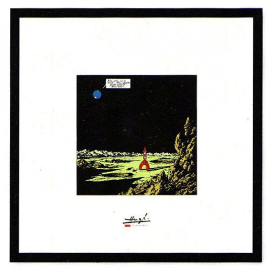 TINTIN - LITHOGRAPHIE + CADRE - ALLO, ICI LA TERRE...