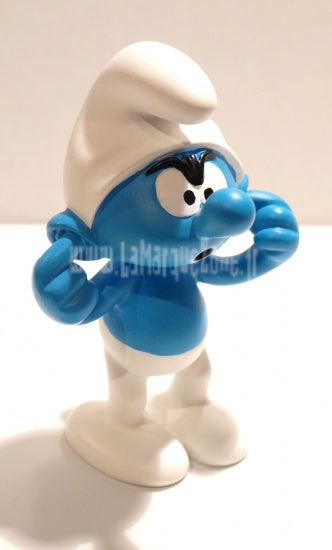 LES SCHTROUMPFS: LE SCHTROUMPF SE BOUCHANT LES OREILLES - statuette résine 10.5 cm