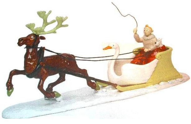 TINTIN: TRAINEAU & RENNE - figurine métal 18 cm