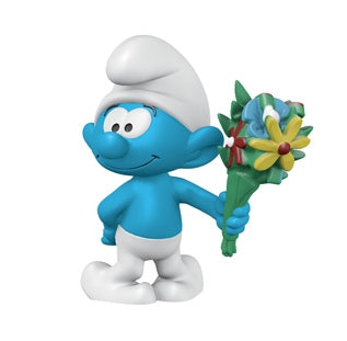 LES SCHTROUMPFS: SCHTROUMPF AVEC BOUQUET DE FLEURS - figurine plastique 5 cm
