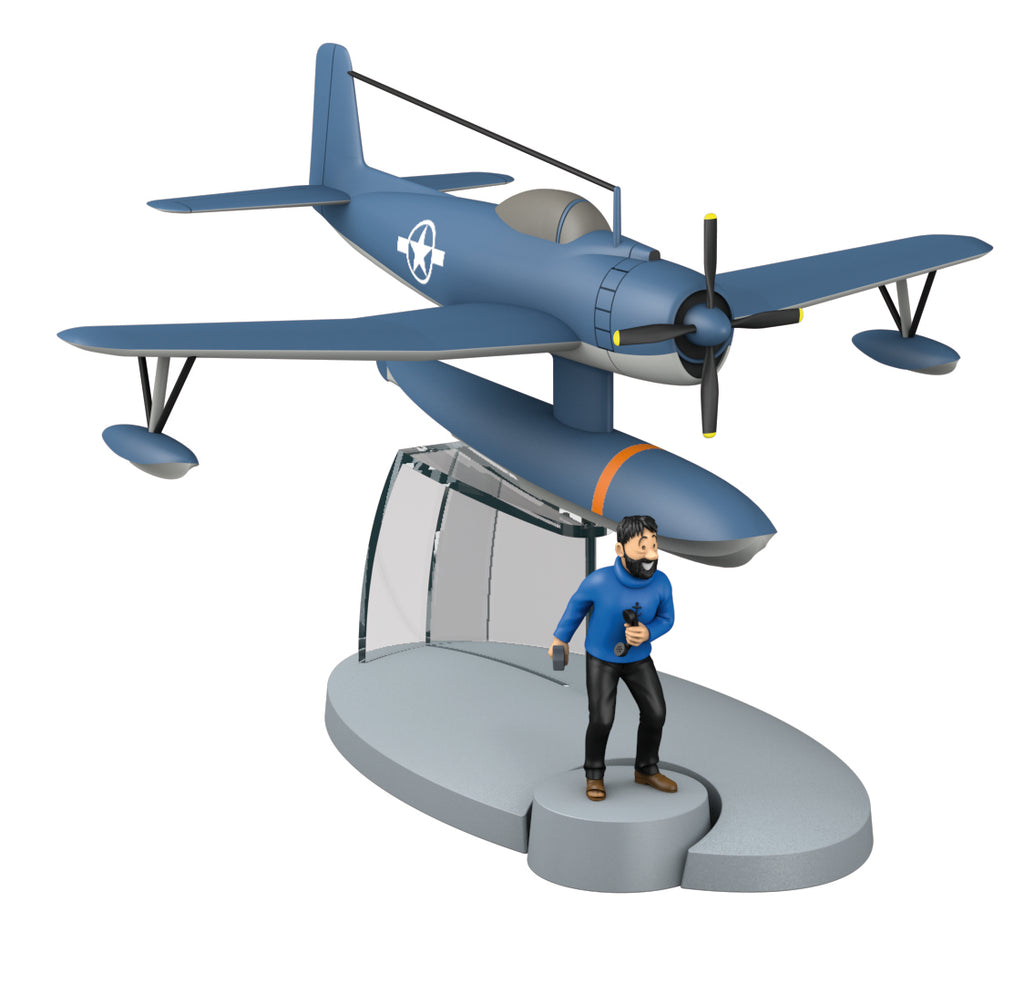 TINTIN: EN AVION TINTIN #4, HYDRAVION BLEU "coke en stock" & HADDOCK - modèle réduit 8 cm + figurine 4.5 cm