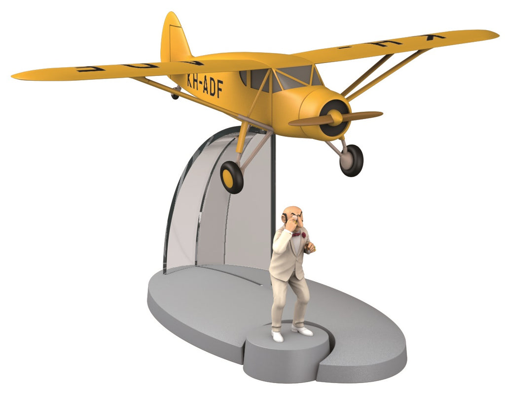 TINTIN: EN AVION TINTIN #13, AVION DE RECONNAISSANCE ALBATROS "Coke en Stock" & RASTAPOPOULOS- modèle réduit 8 cm + figurine 4.5 cm