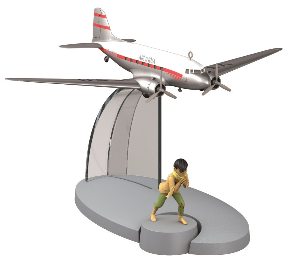 TINTIN: EN AVION TINTIN #12, VOL AIR INDIA "Tintin au Tibet" & TCHANG - modèle réduit 8 cm + figurine 4.5 cm