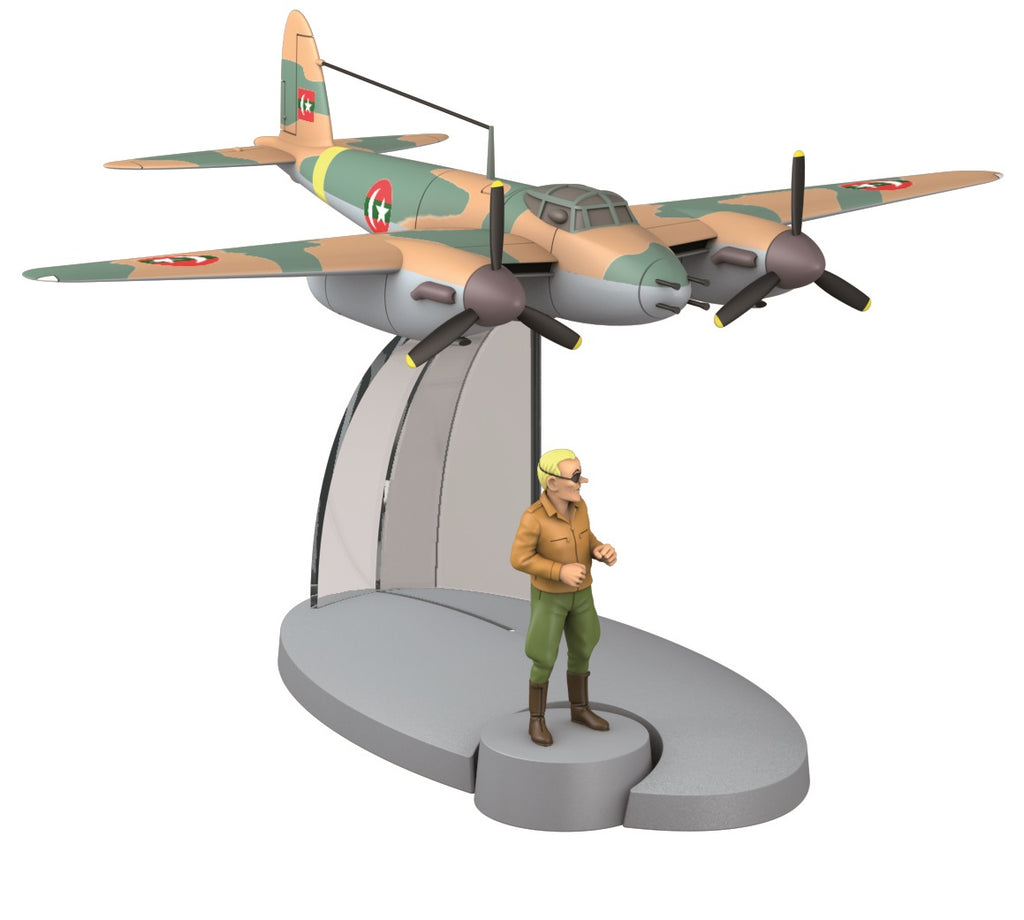 TINTIN: EN AVION TINTIN #10, AVION FORCE AERIENNE DE KHEMED "Coke en Stock" & SZUT - modèle réduit 8 cm + figurine 4.5 cm