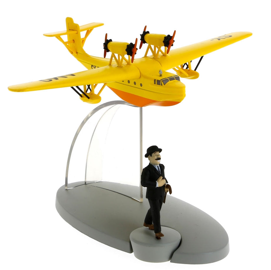 TINTIN: EN AVION TINTIN #25, HYDRAVION JAUNE SY-AMO "Le sceptre d'Ottokar" & DUPONT - modèle réduit + figurine