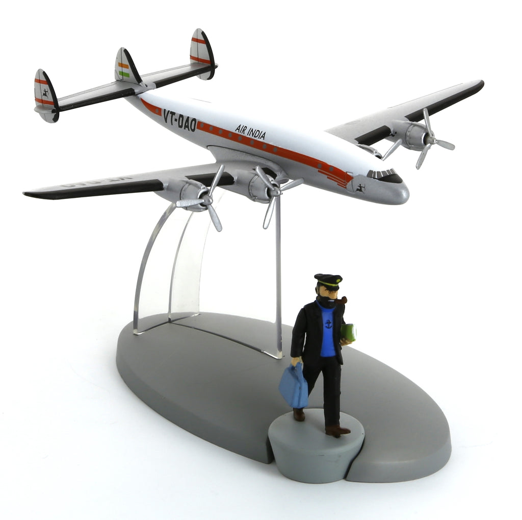 TINTIN: EN AVION TINTIN #27, VOL AIR INDIA "Tintin au Tibet" & HADDOCK - modèle réduit + figurine