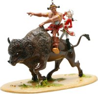OUMPAH-PAH & HUBERT CHEVAUCHANT LE BISON - figurine métal 19 cm