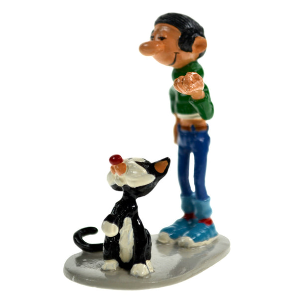 GASTON LAGAFFE: GASTON ET SON CHAT - figurine métal 6.5 cm