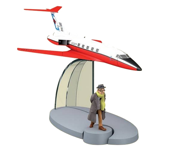 TINTIN: EN AVION TINTIN #2, JET CARREIDAS 160 "vol 714 pour Sydney" & LASZLO CARREIDAS - modèle réduit 8 cm + figurine 4.5 cm