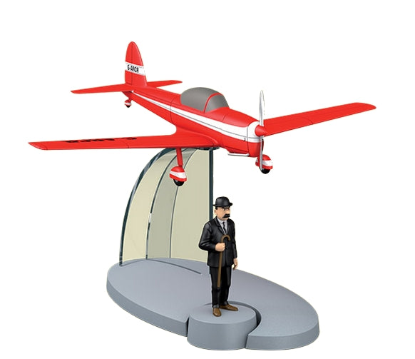 TINTIN: EN AVION TINTIN #8, AVION ROUGE "L'Ile Noire" & DUPONT - modèle réduit 8 cm + figurine 4.5 cm