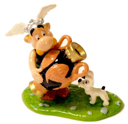 ASTERIX AVEC IDEFIX PORTANT LE VASE DE LA DISCORDE - figurine métal