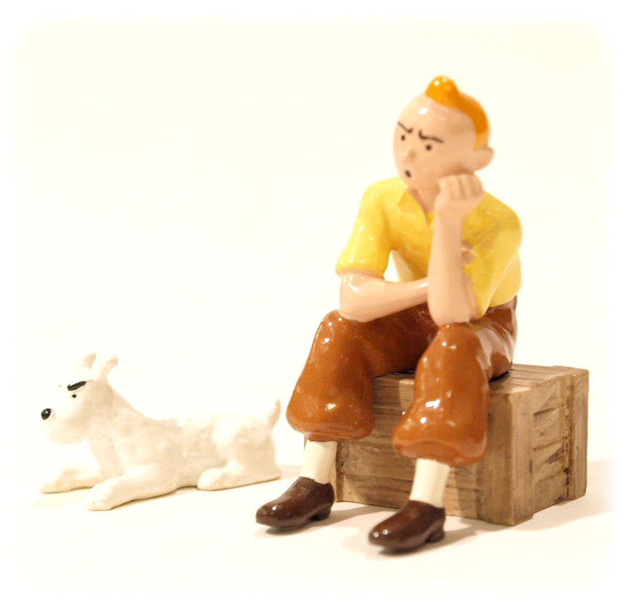 TINTIN - TINTIN "CAISSE" - figurine métal 5 cm ( occasion)
