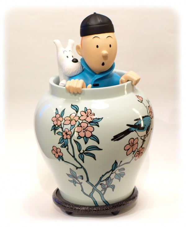 TINTIN: POTICHE DU LOTUS BLEU - statuette résine et porcelaine 44 cm