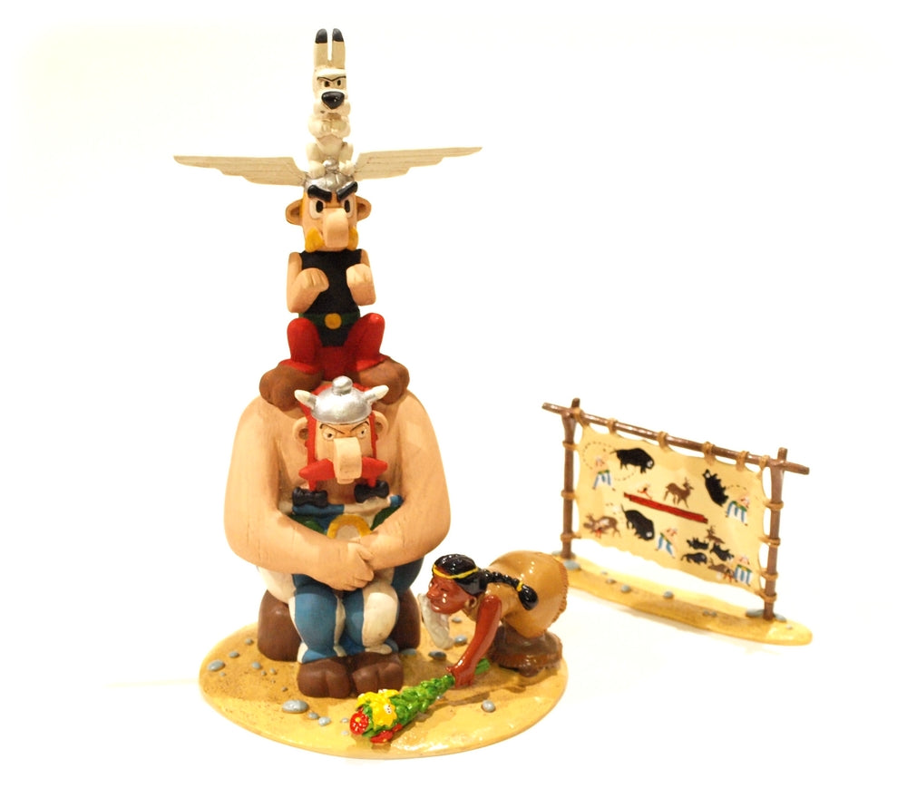 ASTERIX - LE TOTEM ET LA PETITE INDIENNE - figurines en métal 17 cm