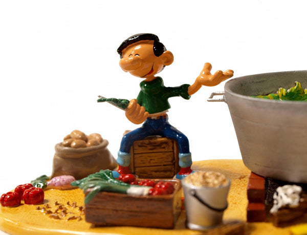 GASTON LAGAFFE: GASTON ET SA SOUPE GEANTE - figurine métal 7 cm