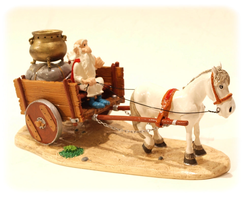 ASTERIX: PANORAMIX SUR SA CHARRETTE - figurine métal 20 cm