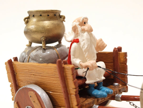 ASTERIX: PANORAMIX SUR SA CHARRETTE - figurine métal 20 cm