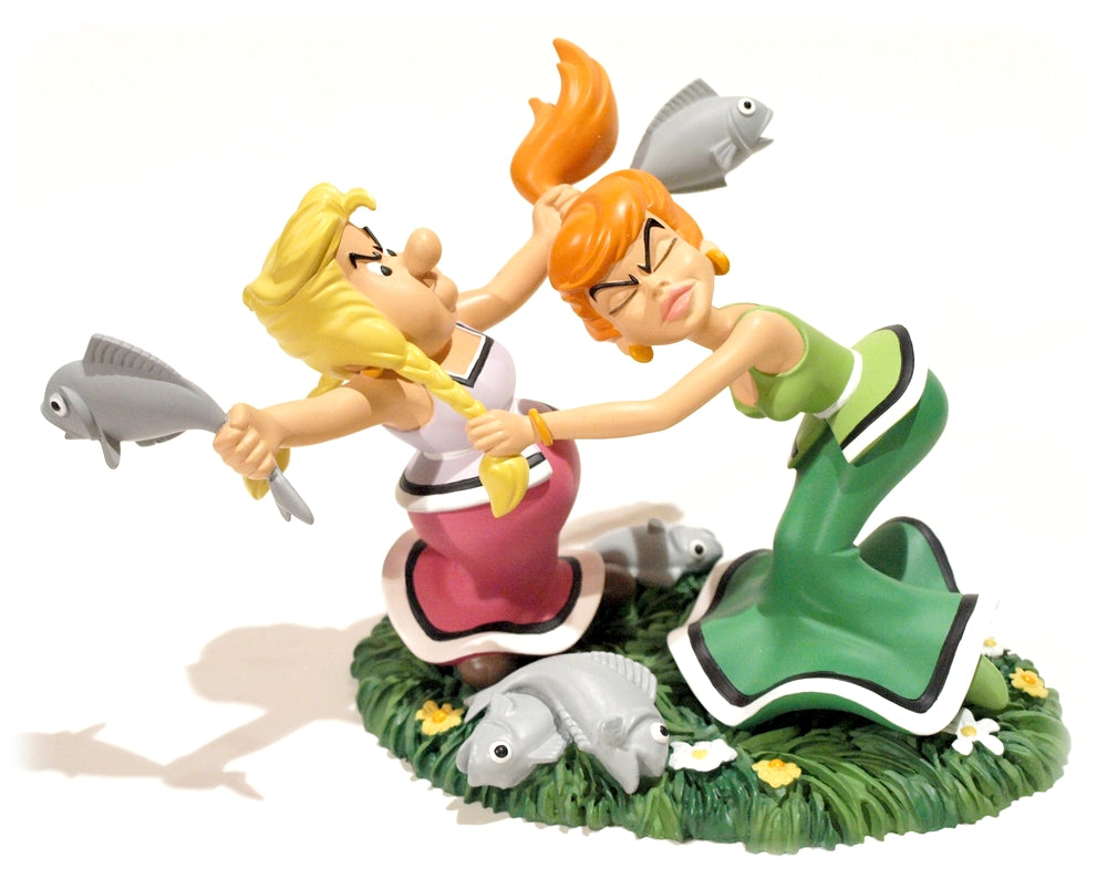 ASTERIX: "CREPAGE DE CHIGNON" BONEMINE & LA FEMME D'AGECANONIX (VERSION EXCLUSIVE AVEC SOCLE) - statuettes résine