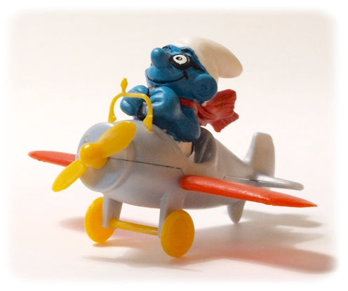 LES SCHTROUMPFS: SCHTROUMPF EN AVION - figurine plastique 5 cm