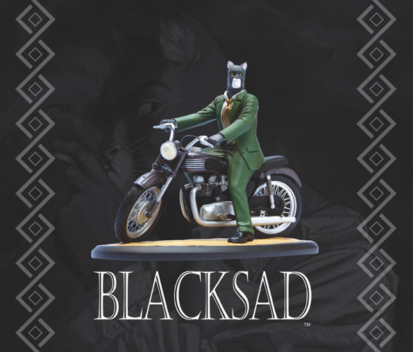 Figurine Blacksad sur sa moto Triumph, Attakus