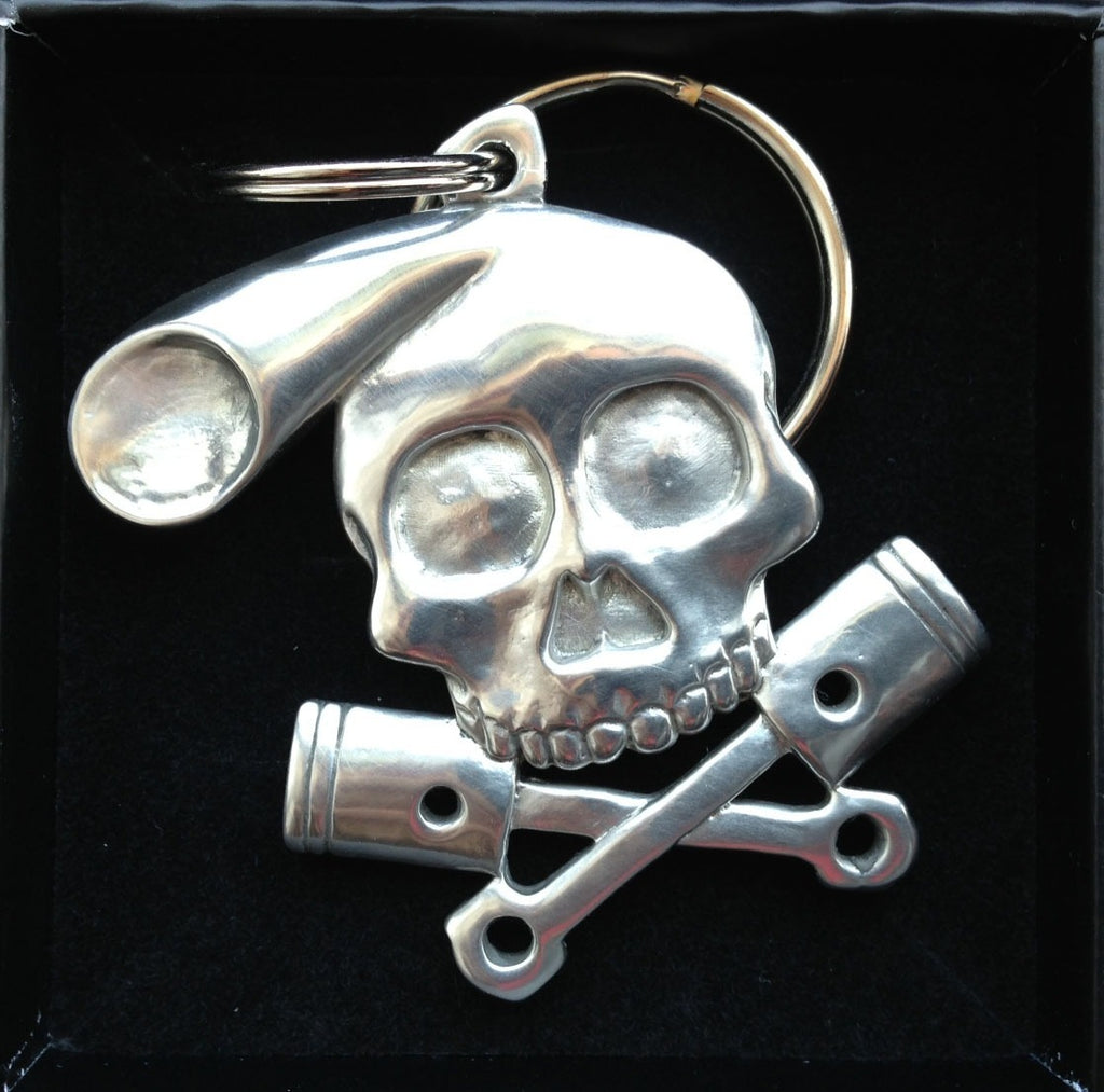LUCIEN: TETE DE MORT - porte-clés en étain 5 cm