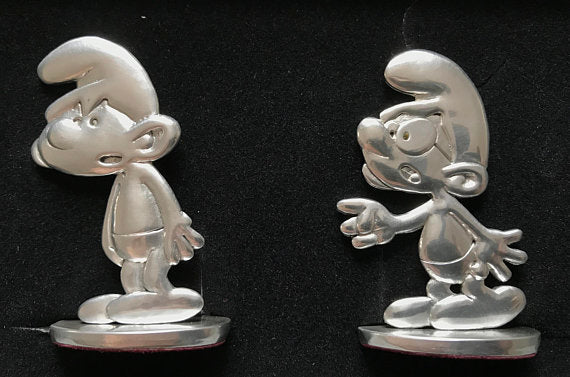 LES SCHTROUMPFS: LE SCHTROUMPF A LUNETTES ET LE SCHTROUMPF GROGNON - figurines en étain 6 cm