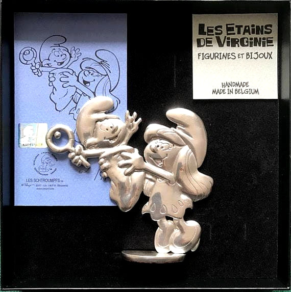 Figurine Ancienne Schtroumpfette Avec Bébé Schtroumpf - PVC Bande Dessinée - Occasion