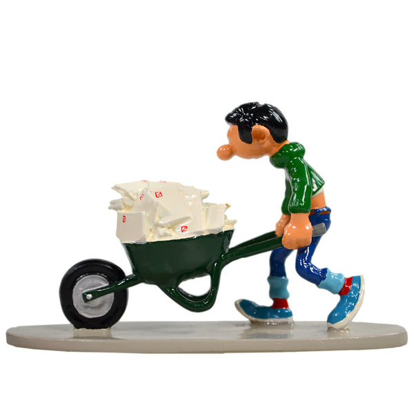 GASTON LAGAFFE: GASTON & SA BROUETTE DE COURRIER - figurine métal