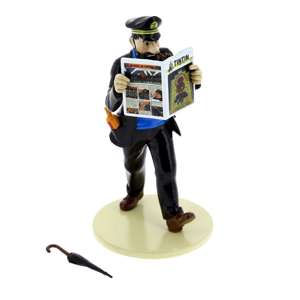 TINTIN: HADDOCK + LE PARAPLUIE DE TOURNESOL, COLLECTION "LISEZ TINTIN" - figurine métal 9 cm