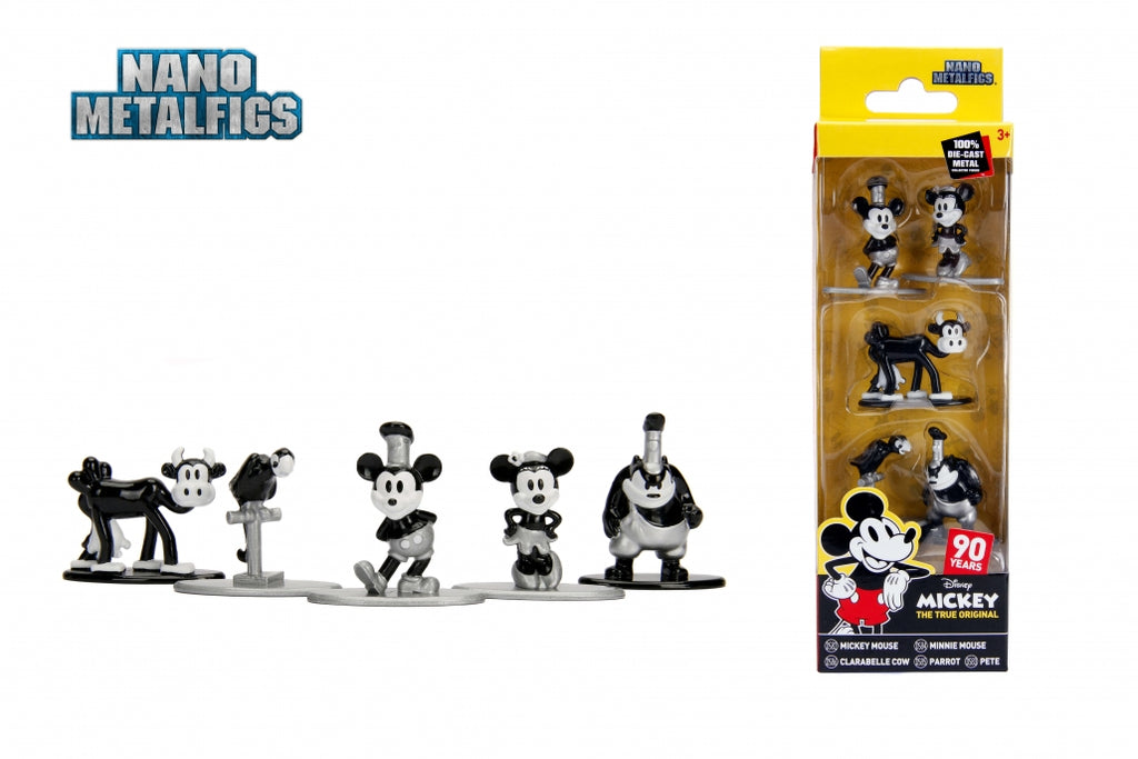 MICKEY MOUSE, THE TRUE ORIGINAL 90 YEARS: MICKEY, MINNIE, CLARABELLE, PARROT & PETE - pack de 5 figurines en métal 3.5 cm (NANO METALFIGS)
