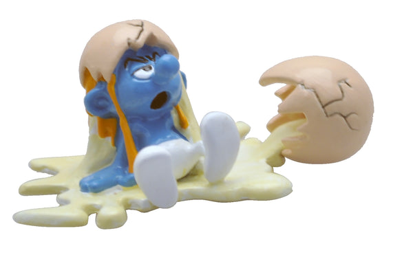 LES SCHTROUMPFS: LE SCHTROUMPF ET L'OEUF CASSE, COLLECTION ORIGINE III - figurine métal