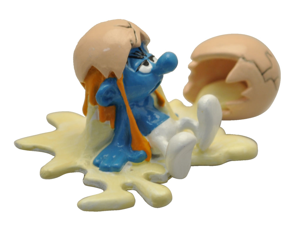 LES SCHTROUMPFS: LE SCHTROUMPF ET L'OEUF CASSE, COLLECTION ORIGINE III - figurine métal