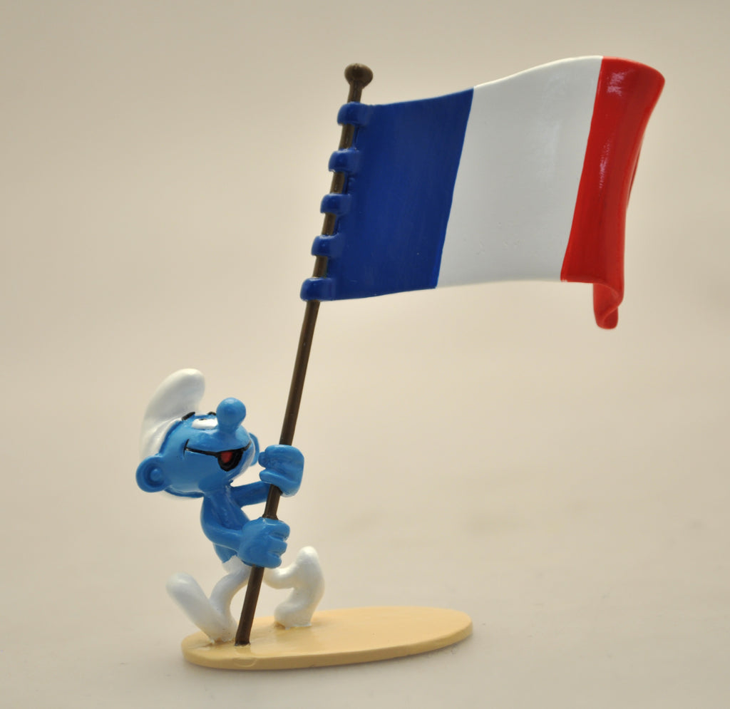 Figurine Schtroumpf Rare – Porte-drapeau Européen – Édition Foncée – Collection Schleich