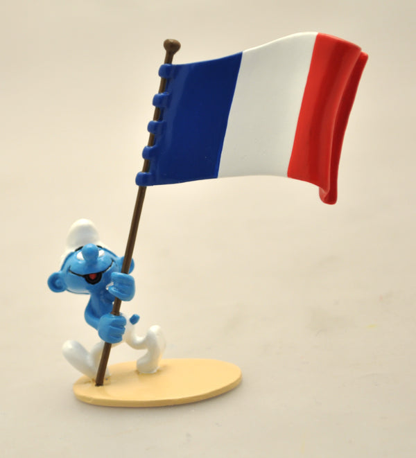 LES SCHTROUMPFS: LE SCHTROUMPF PORTE-DRAPEAU FRANCAIS, COLLECTION ORIGINE III - figurine métal