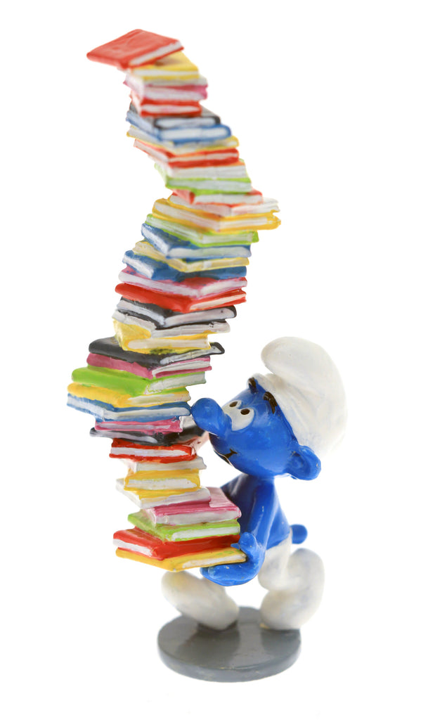 LES SCHTROUMPFS: LE SCHTROUMPF PILE DE LIVRE, COLLECTION ORIGINE #2 - figurine métal 3.5 cm