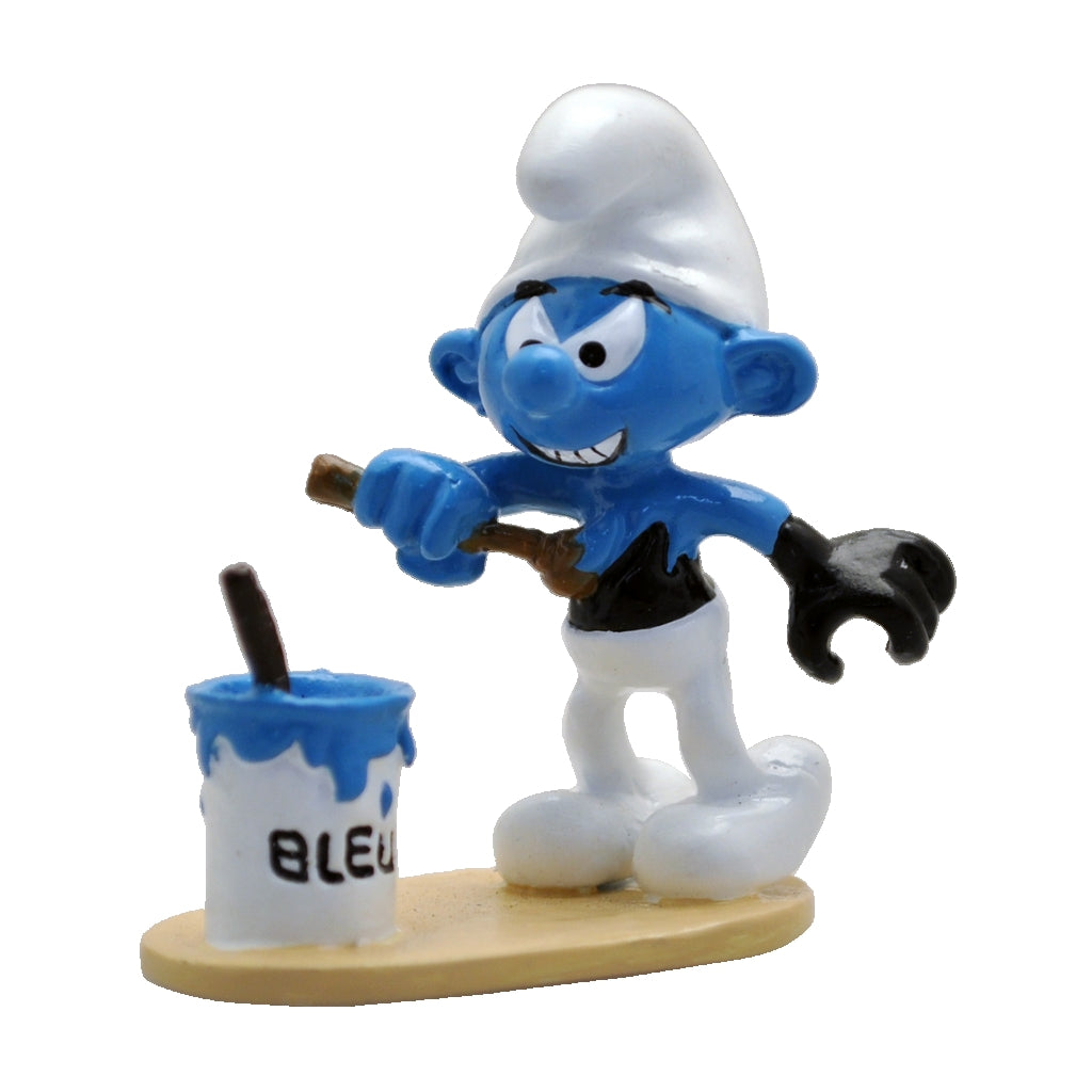 LES SCHTROUMPFS: LE SCHTROUMPF NOIR SE PEIGNANT EN BLEU, COLLECTION ORIGINE III - figurine métal