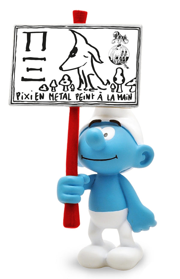 LES SCHTROUMPFS: LA VITRINE DES COLLECTIONNEURS SCHTROUMPFS, PIXI - vitrine en bois et verre 56 x 60 cm + statuette Schtroumpf