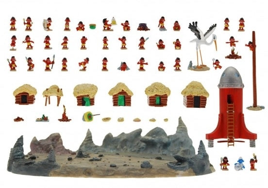LES SCHTROUMPFS: LE COSMOSCHTROUMPF ET LE VILLAGE DES SCHLIPS - décor et figurines métal