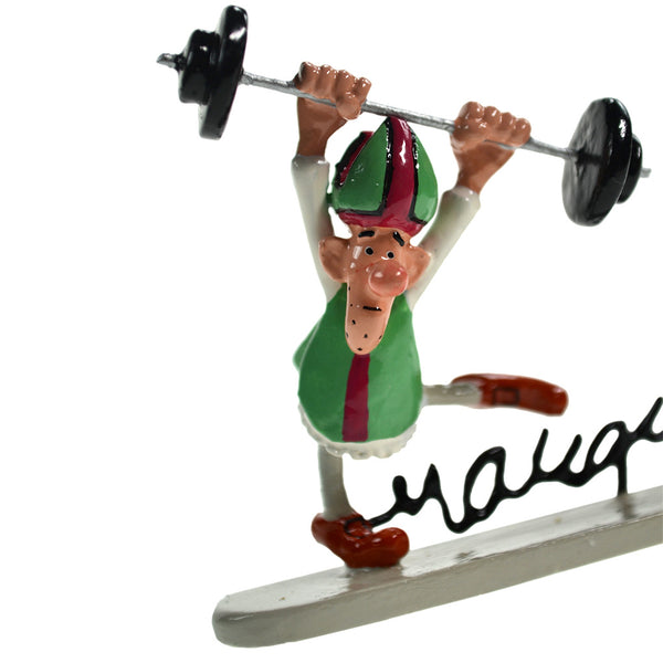LES SIGNATURES DE FRANQUIN: MITRE RAILLEUSE HALTEROPHILE - figurine métal