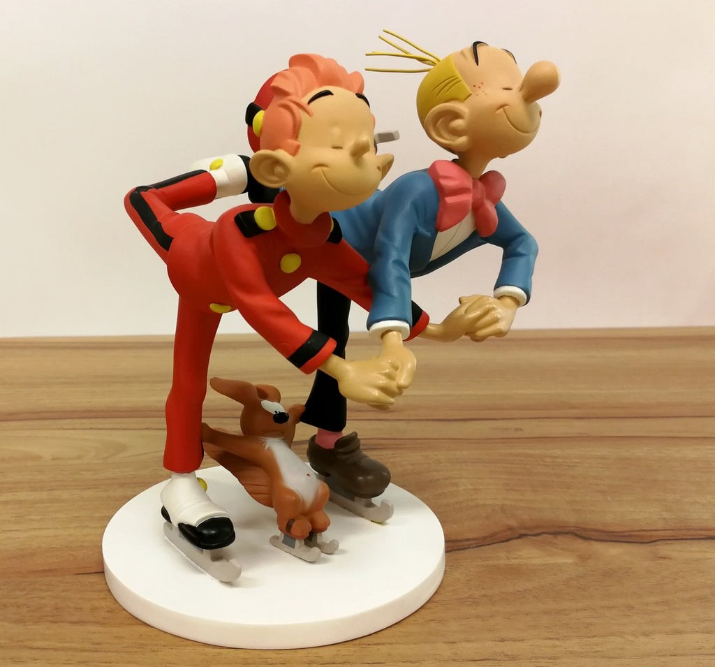 SPIROU: SPIROU, FANTASIO ET SPIP PATINEURS - statuette résine 18 cm