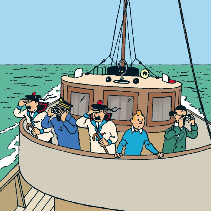 TINTIN - "SUR LE BATEAU" - toile sur cadre bois 100 x 100 cm