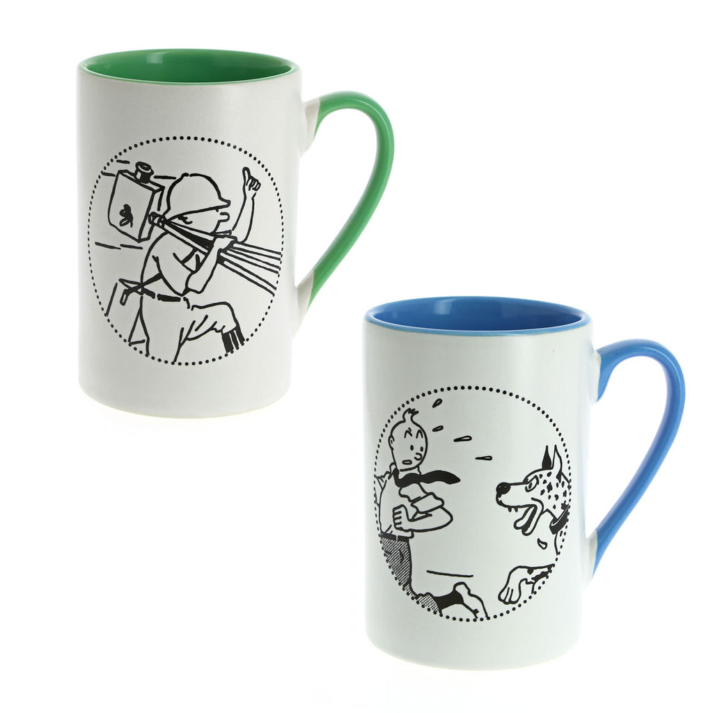 TINTIN: CINEASTE & DANOIS - boîte de 2 mugs en porcelaine 10.5 cm