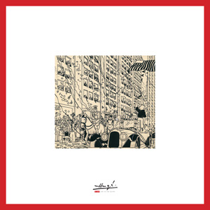 TINTIN IN AMERICA - LITHOGRAPHY + RED WOOD FRAME