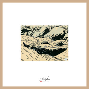 TINTIN - THE BROKEN EAR - LITHOGRAPHY + BEIGE WOOD FRAME