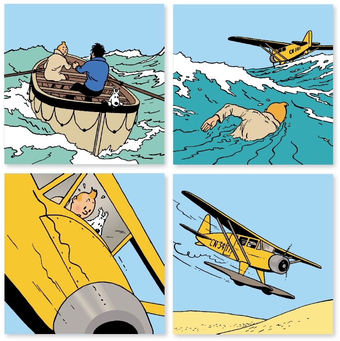 TINTIN - THE CRAB WITH THE GOLDEN CLAWS - set of 4 canvas print 49 x 49 cm